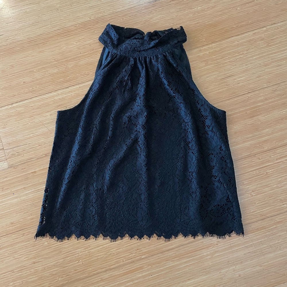 J. Crew Black Lace Tie Neck Top Large